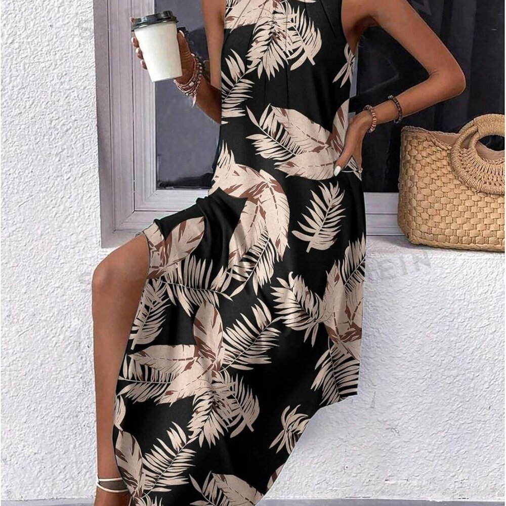 Women Floral Summer Tank Dress Loosely Fit Pleated with Pockets for Casual Wear - Picture 3 of 5